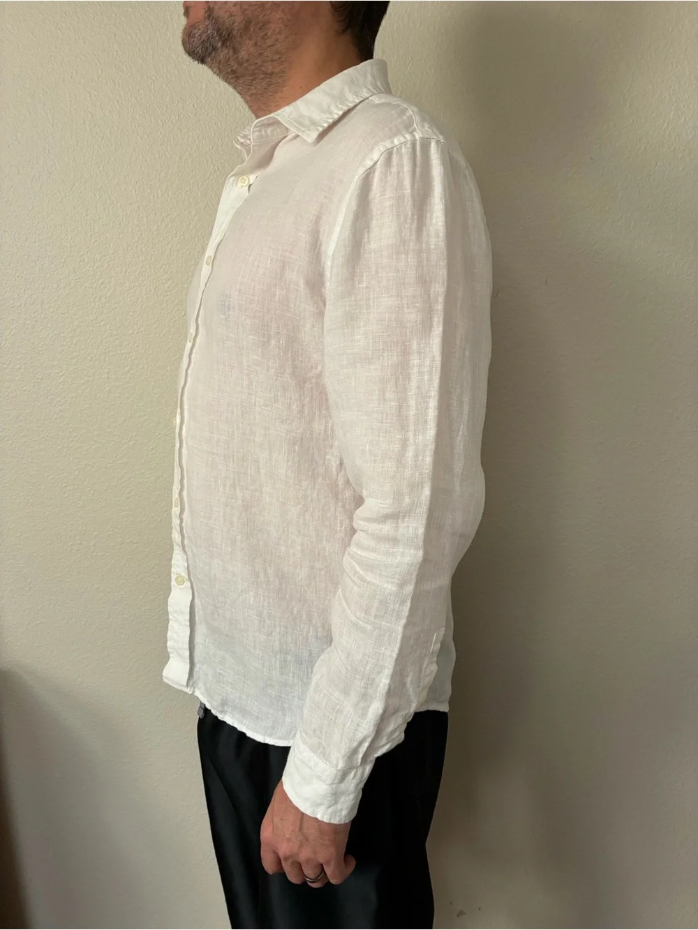 Banana Republic Men's White Linen Button-Down Shirt, size Medium